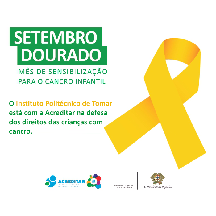 IPTomar's tweet photo. O Politécnico de Tomar junta-se à Acreditar – Associação de Pais e Amigos de Crianças com Cancro e à Campanha Internacional levada a cabo por todo o mundo, chamada “Setembro Dourado”, que visa dar a conhecer as questões da oncologia pediátrica a toda a sociedade.
#ComunidadeIPT https://t.co/0A2HhSA1gz