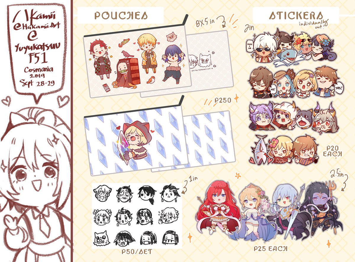 [RT?]
My messy Catalog for #CosMania2019FanFair !
I'll be with my gang [ Yuyukatsuu ] @ Booth F51! See you soon!✨

Also, Kindly check the thread for prints/calendar catalog & additional info 