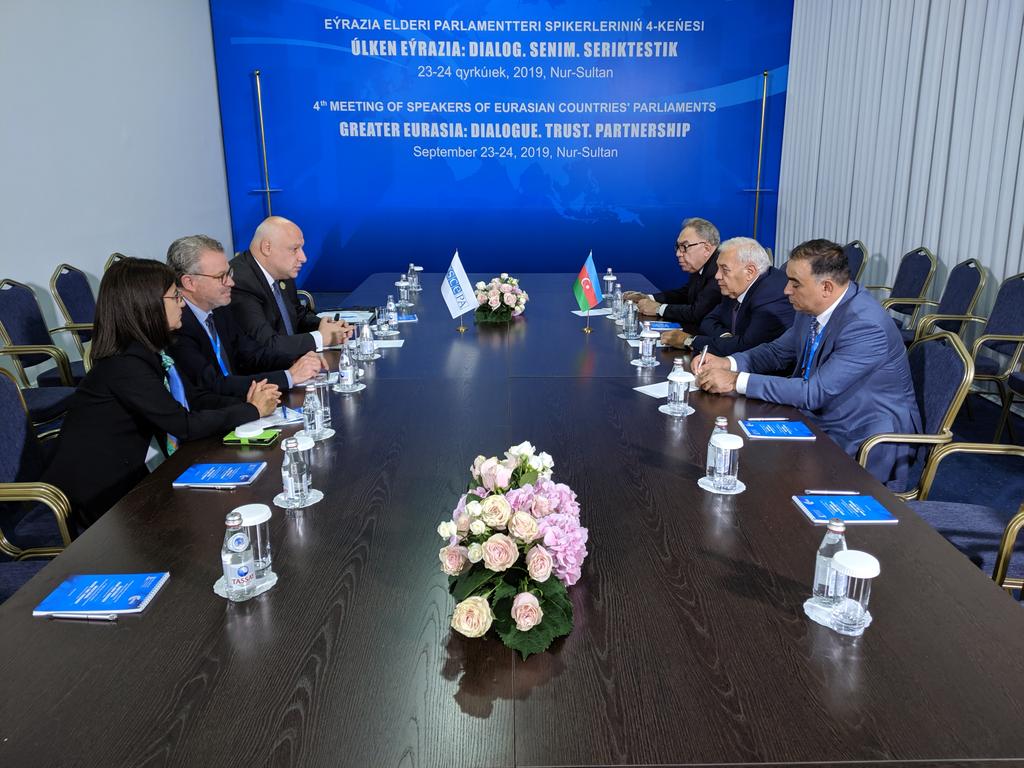 oscepa's tweet photo. On the margins of #MSEAP, President @GTsereteli and Vice-President @AllizardPascal discussed key @OSCE issues with 🇦🇲 Speaker #Mirzoyan, 🇦🇿Speaker #Asadov, and 🇹🇯 Speaker #Zuhurov. https://t.co/e0uwnxGFD4