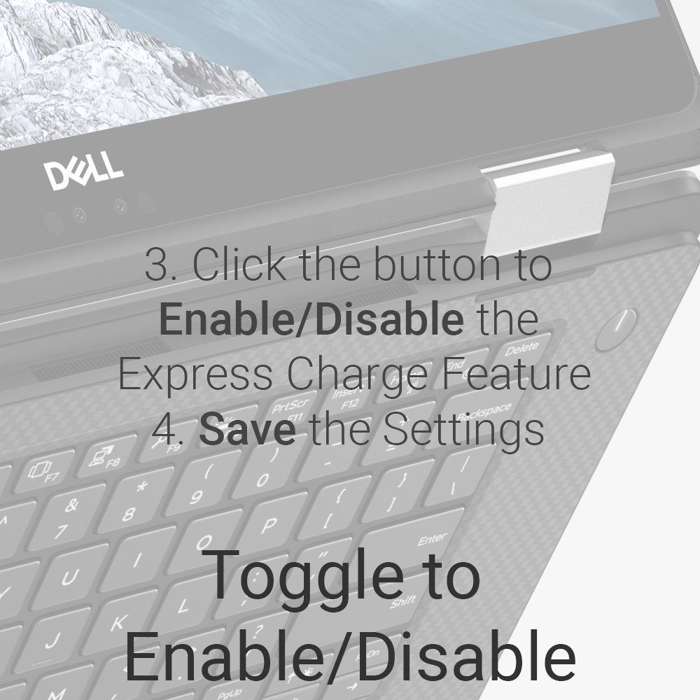 DellCares's tweet photo. 🔋 Express Charge is available on select #Dell laptops to charge your battery faster.
⚠️ It can, however, reduce the lifetime of your battery.

Here is how to enable, or disable, #ExpressCharge:  
#DellTips https://t.co/Wir6djlrIE