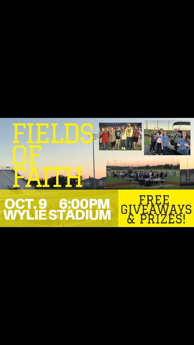 Howdy Raiders!
On October 9th, at 6:00pm, we will be having Fields of Faith. Churches from all over will be in attendance. You won’t wanna miss it.