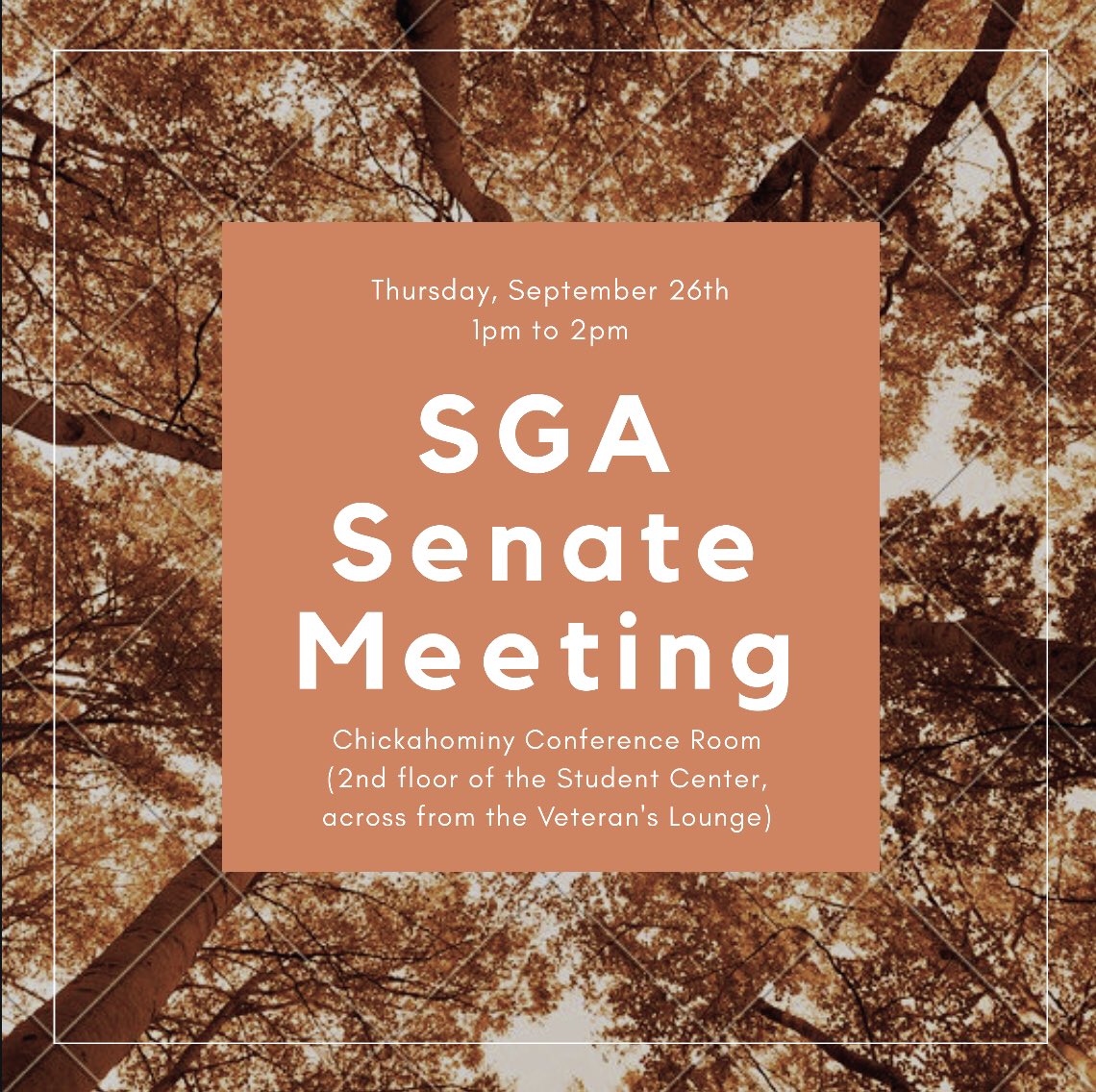 TCCChesSGA's tweet photo. Don’t forget!! SGA Meeting this THURSDAY, September 26 at 1pm in the Chickahominy Conference Room. All are welcome, we can’t wait to see you there!! https://t.co/pCyQEbKBkf
