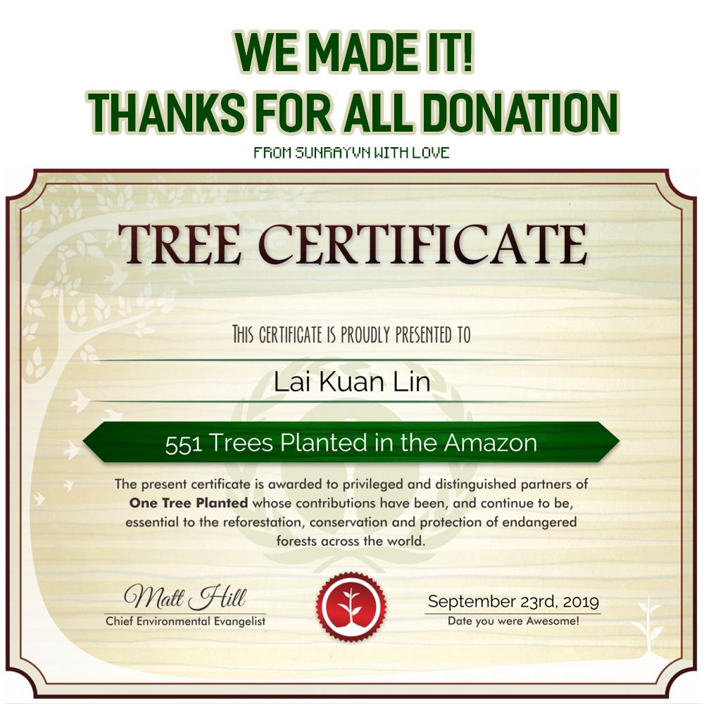 SunRayvn's tweet photo. GANLIN 甘霖 PROJECT

It's SunRayvn, we have successfully donated 551 trees to Amazon through One Tree Planted Organization on 23rd Sept 2019.

We're thankful for all donations from all over the world.
#LAIKUANLIN #赖冠霖 #라이관린 #LạiQuánLâm https://t.co/74BBYOnc4P