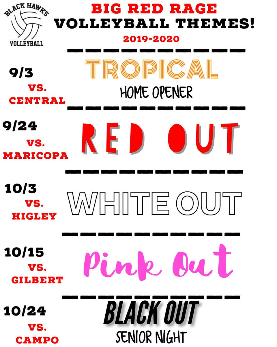 Volleyball themes! Tonight is a ‼️RED OUT‼️! Come cheer on your Lady Black Hawks as they take on Maricopa! <a href="/wfhs_volleyball/">WF Girls Volleyball</a>
