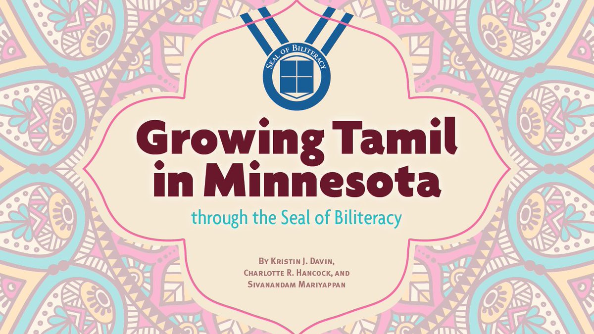 actfl's tweet photo. Kristin Davin, Charlotte Hancock, and Sivanandam Mariyappan show how the Seal of Biliteracy for proficiency in Tamil has helped to diversify language educators and learners! Be sure to watch for the full article in the October/November issue of The Language Educator!
#TLETuesday https://t.co/6x2Z4druY9