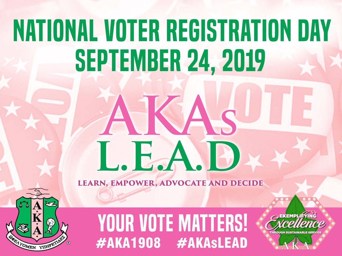 AKAEtaOmega's tweet image. Today is National Voter Registration Day! Are you registered? Take action now, let your voice be heard!#AKAsLEAD #AKA1908 #EtaOmega