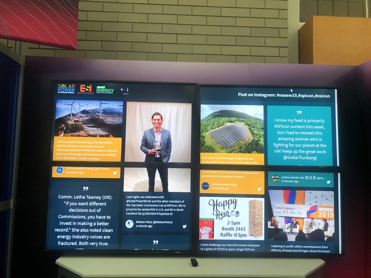 SPIConvention's tweet image. Be a part of the conversation (and see yourself up on of social media wall) 😉. Swing by Solar Central in the main entrance foyer next to the @SEIA and @SEPAPower booth!

#NASEW19 #SPIcon #ESIcon