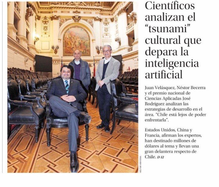 Nuestro Dir. <a href="/juandvelasquez/">Juan D. Velásquez</a>, Néstor Becerra y el premio nacional de Ciencias Aplicadas y Tecnológicas José Rodríguez, se reunieron con el Pdte. Sebastián Piñera, para comunicar la necesidad de trabajar en el desarrollo de la Inteligencia Artificial. shorturl.at/alvx5 ⬅