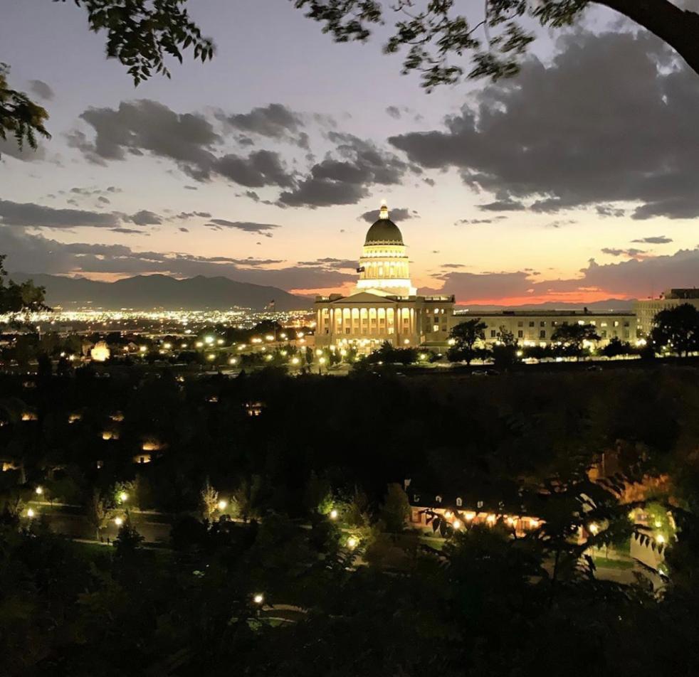 UTStateCapitol's tweet photo. The Salt Lake City skyline at sunset can take your breath away! Photo credit: @oticotico #utah #utahstatecapitol #utcapitol #slc #tours #docent #volunteer #slcvolunteer # tidbittuesday https://t.co/27Y902y93g
