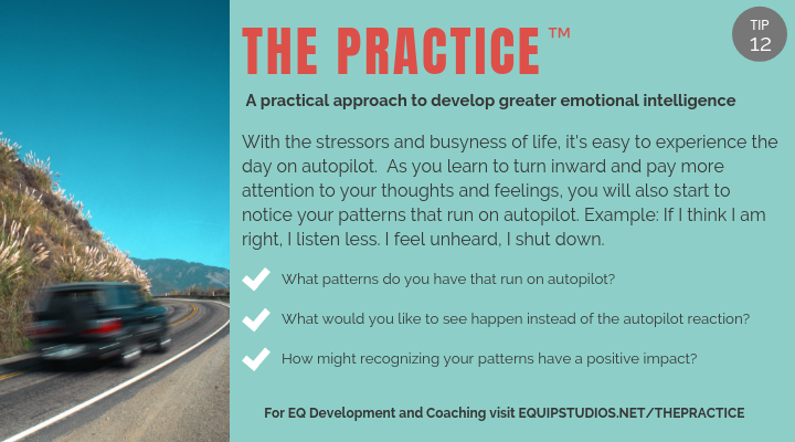 Running on autopilot this week?  Try our Tuesday tip for a practical approach to develop your #emotionalintelligence today. #unlockinginfinitepossibility  EQuipStudios.net/THEPRACTICE