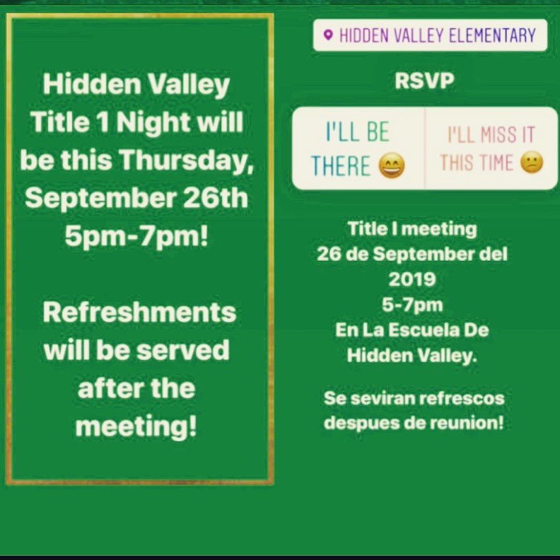 hiddenvalleyes's tweet photo. Don’t forget to come out this Thursday for Title 1 information night!! 5pm-7pm! https://t.co/mKFszoV5me