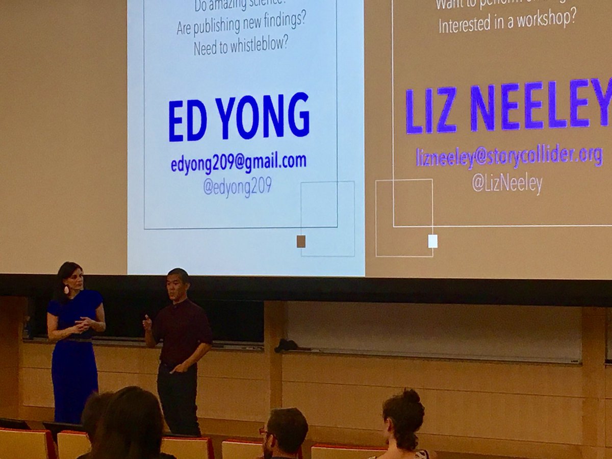 Excellent way to kick off my post-doc @Yale with these two. Thanks @LizNeeley and @edyong209 for an inspiring talk about storytelling and it’s importance in science! I’ve subscribed to @TheAtlantic and started listening to @storycollider and I’m in already in love. #sciencecomm