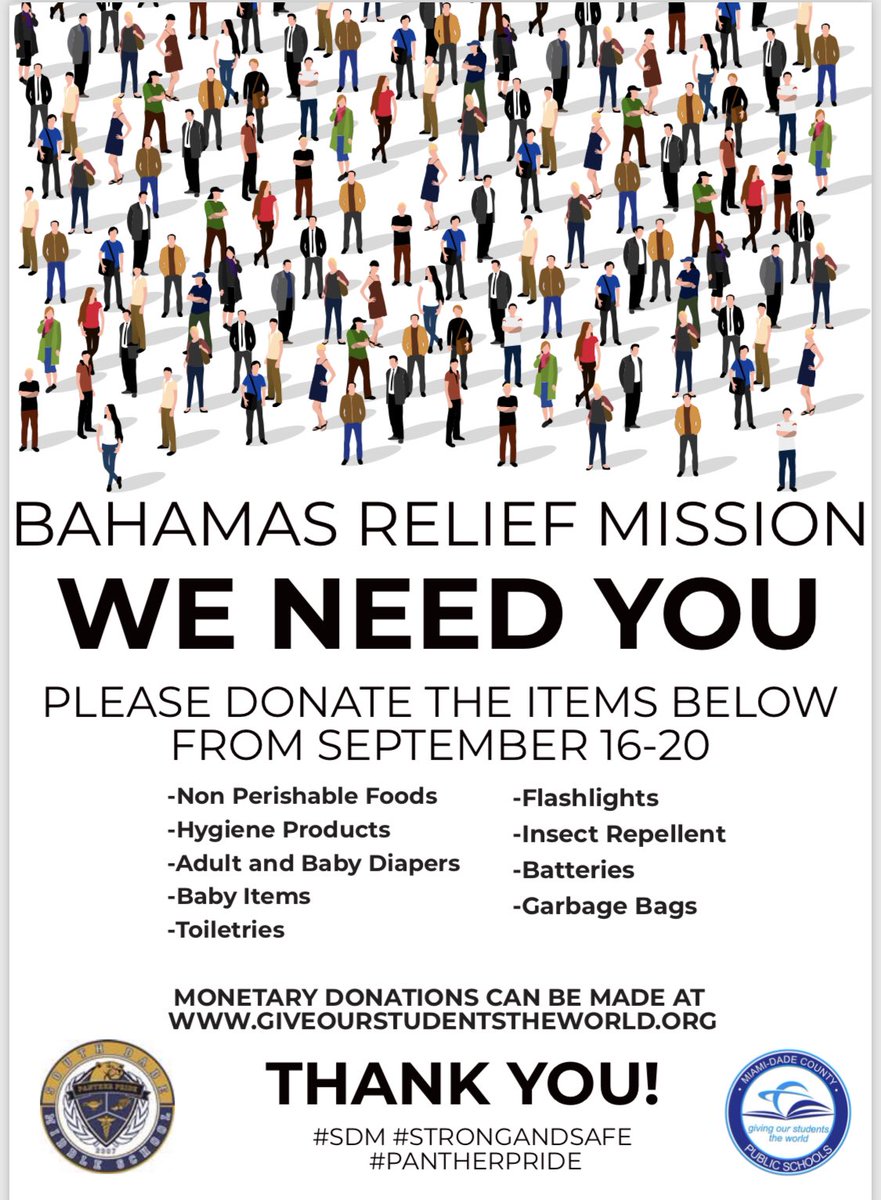 sdmpanthers's tweet image. Together we can achieve it ALL #PantherPride #BahamasRelief #StrongandSafe #SDMStrong