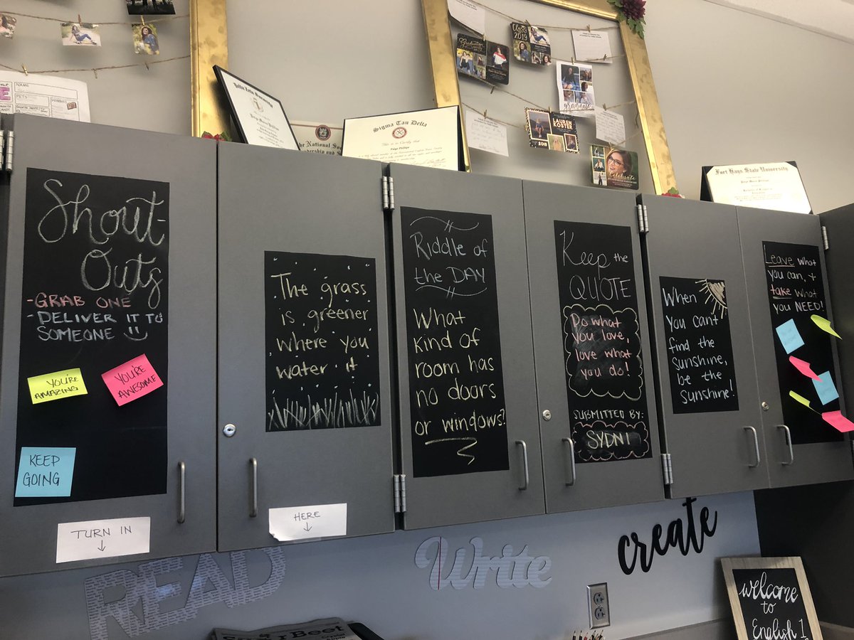 Miss Phillips has created a positive, welcoming classroom environment. Check out these interactive mini chalkboard ideas.#gcbuffpride #iteachgc <a href="/GCHSbuffs/">GCHS</a>