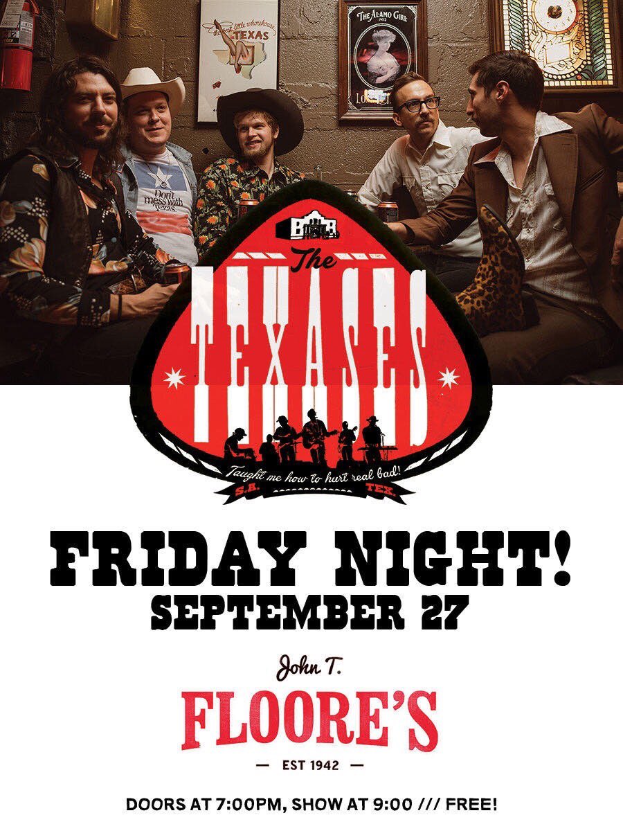 Floores's tweet photo. FREE SHOW Friday! September 27th! Come out and dance to @thetexases at @Floores as they play classic country covers all night long! https://t.co/UUp7dTRgHo