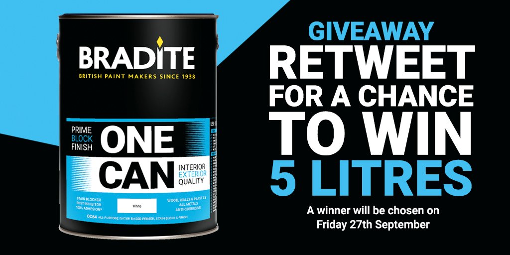 To celebrate our 3-year Twitter anniversary, we have an exciting Bradite ‘One Can’ giveaway. Retweet for your chance to win 5 Litres in your chosen colour. A winner will be selected on Friday 27th September, good luck!