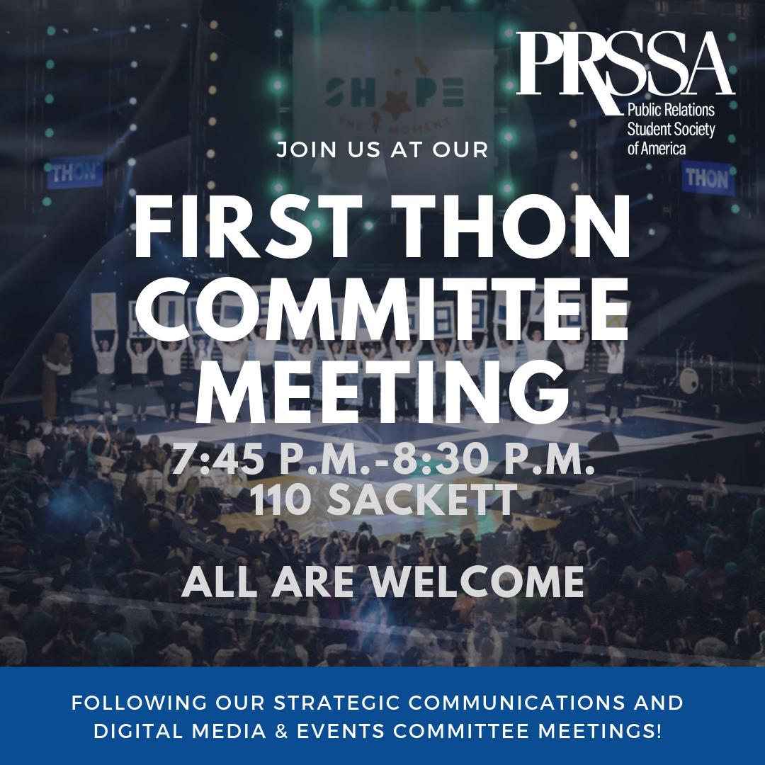 PennStatePRSSA's tweet photo. ✨ATTENTION ✨

Today is Penn State PRSSA's first THON committee meeting! Join us in 110 Sackett at 7:45 PM following our committee meetings for a night full of information and fun. We can't wait to see you!

#THON #FTK #PRSSA #PRSA #PublicRelations https://t.co/RxohXY0Gz1