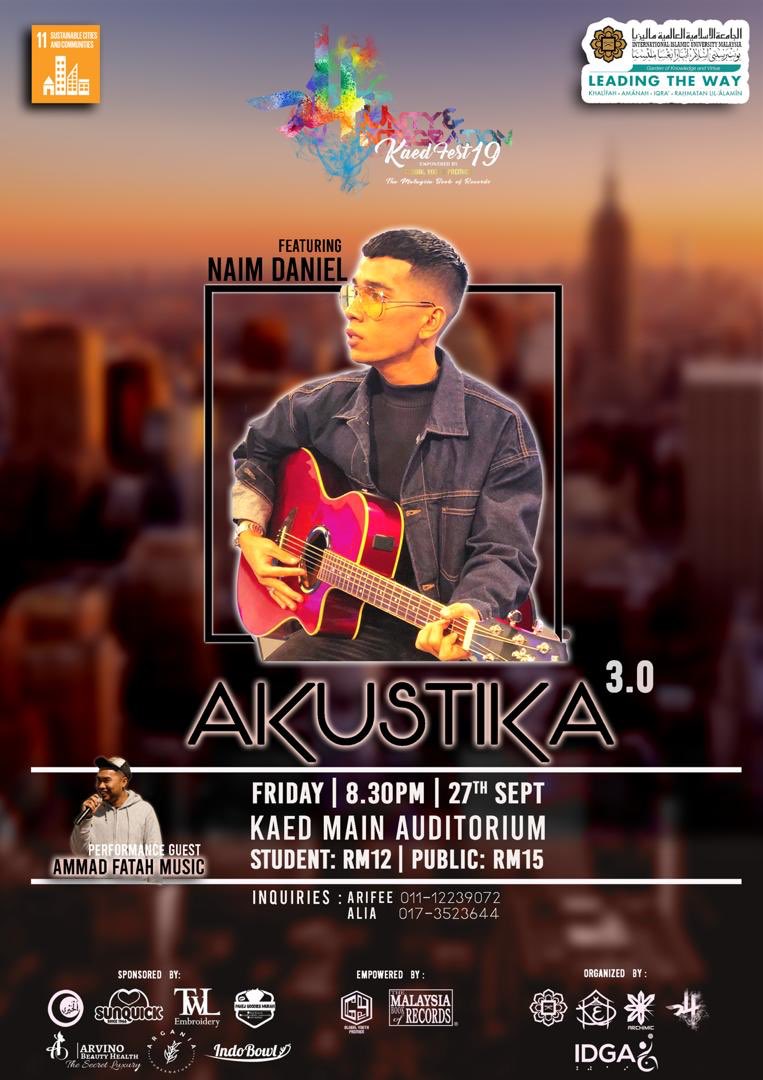 Kaedfest18's tweet photo. Dan jangan lupa datang beramai ramai ke Akustika 3.0 &amp; korang akan berpeluang berjumpa dengan the one &amp; only @naimdanielx 😍 Apa lagi cepat dapatkan ticket and jumpa korang pada jumaat malam ini, 27 Sept 2019!!! https://t.co/pP9DcvDQDD