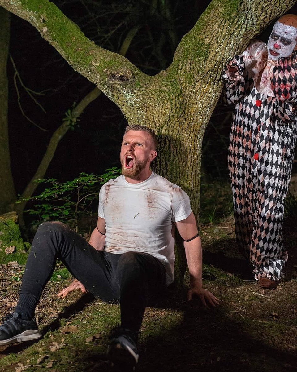 ClownsMovie's tweet photo. Will Lewis be lucky enough to survive Coco and Chuckles? 

#horror #horrormovie #clownsmovie #clowns #ifyougodowntothewoods #blood #sweat #tears #comingsoon #coming2020 #coco #chuckles #Lewis #Josh #Jasmine #Cindy #frightfest #scareseason #Halloween https://t.co/myVIx4iyim