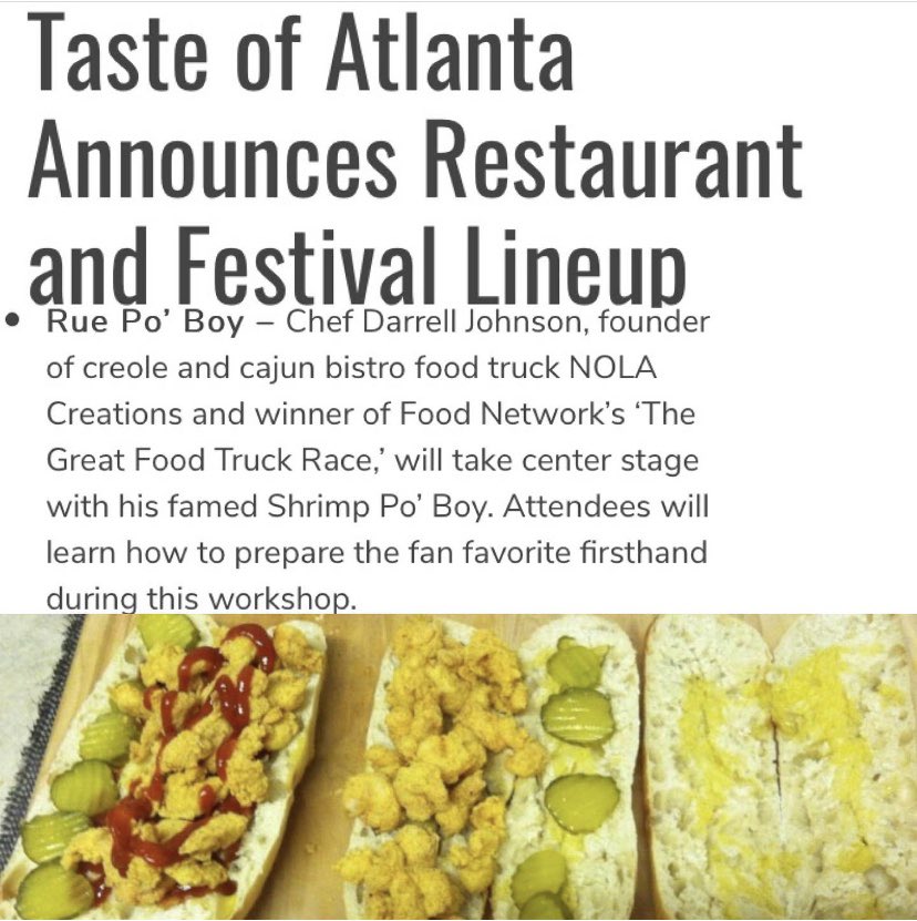 ChefDarrellJ's tweet photo. Come and check out @ChefDarrellJ at the @tasteofatlanta as he shows you how to make his famous Shrimp po-boy.  We will also have our food truck there serving up some great dishes. @TylerFlorence @FoodNetwork #thegreatfoodtruckrace https://t.co/ys3cF0TheI