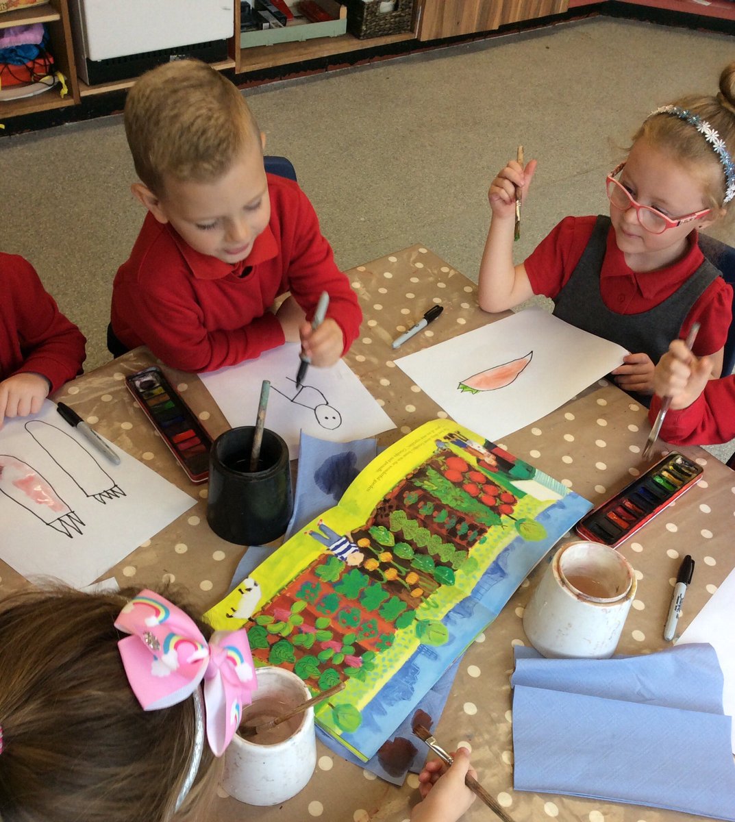 UndySchool's tweet photo. We chose how we wanted to respond to our literacy text, Oliver's Vegetables.  Some of us painted, some of us made our own vegetable patch, then used the iPad to take a photograph 😊 #UPY1JM #respondingtoatext #literacy #imitation #enterprisingcreativecontributors https://t.co/tcP5Knua8j