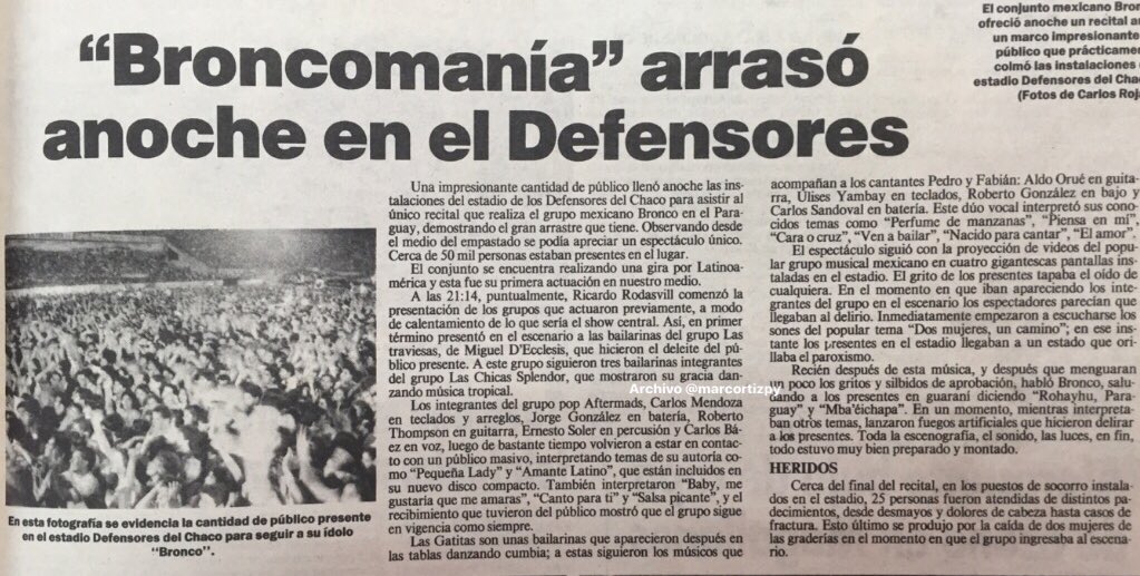marcortizpy's tweet photo. El grupo musical mexicano @Grupo_Bronco llegó por primera vez al Paraguay 🇵🇾 el 11/11/1994 para dar su show en el estadio Defensores del Chaco al día siguiente fueron a Ciudad del Este para dar otro show en el estadio 3 de Febrero. https://t.co/716aO7WYqc