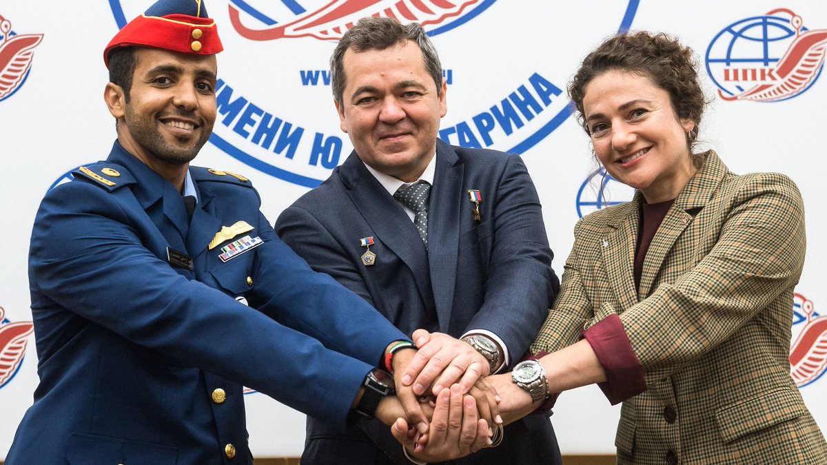 SpaceStnExplore's tweet photo. Tune in tomorrow to @NASA TV at 9:00 a.m. for coverage as the newest crew of astronauts launch to the @ISS! NASA's Jessica Meir, Oleg Skripochka of Roscosmos and Hazzaa Ali Almansoori from the UAE  are scheduled to begin their six-hour journey at 9:57 a.m. EDT.
Image credit: NASA https://t.co/XdtrHQPeOT