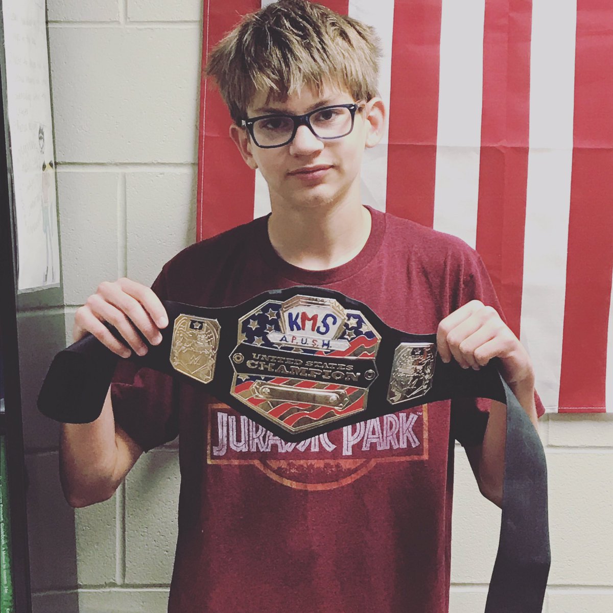 MrPSocial_KMS's tweet photo. Although he really wasn’t super impressed with taking a photo but shout out Caleb for earning the first ever #KMSapush #chapterquizchampionbelt Way to go! Looking forward to seeing how many students to to wear this belt of pride this year. #Kmsapushfamily https://t.co/X1ikmNrSPx