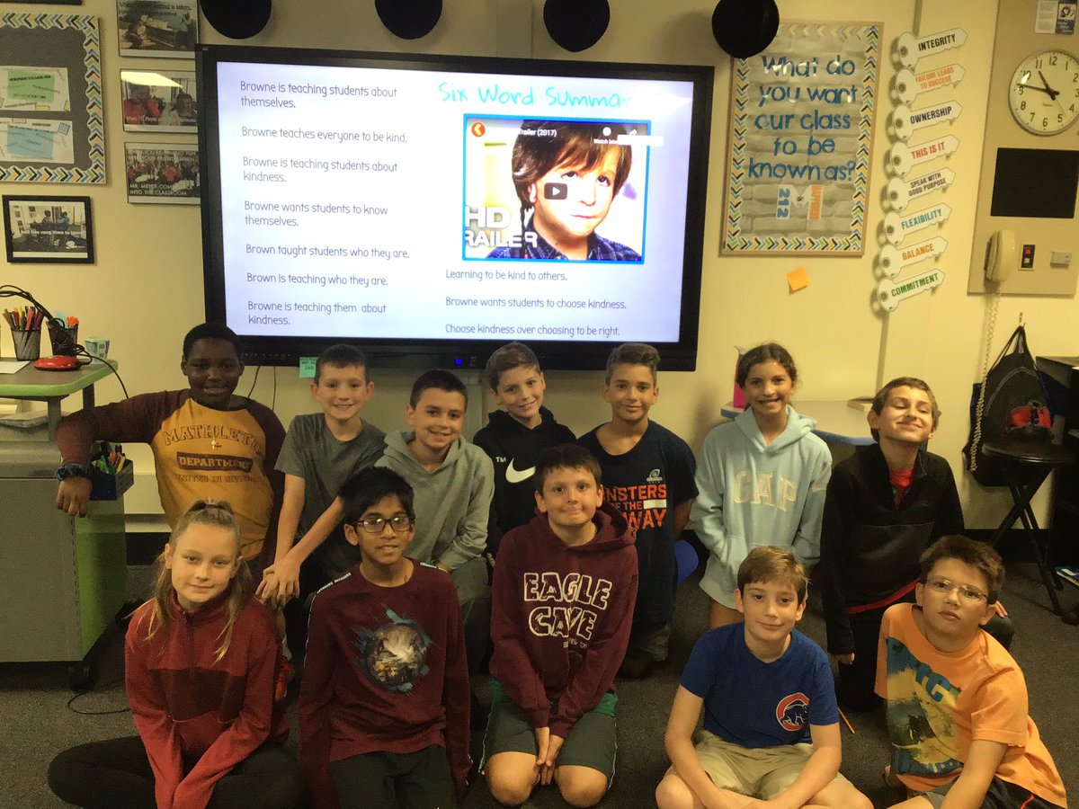 54Mr_Meyer's tweet photo. This #LitAccel group was on fire after reading an excerpt from #Wonder by @RJPalacio. Each @CollinsSchool54 student created a #6wordsummarry to understand the message of the text! #212ishappiness https://t.co/23gduGcCsQ