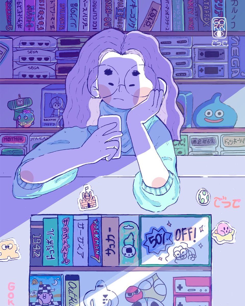 gokkowan's tweet photo. Old drawing again! (2017) 

I reeeally like the art covers and chasing games, i just wanna go to Japan and go craaazy with the game hunting 😭😭😭

#gamehunter #illustration #drawing #gokko #videogames #katamari #kirby #nintendo #retrogames #megaman https://t.co/oGk1cgkXLp