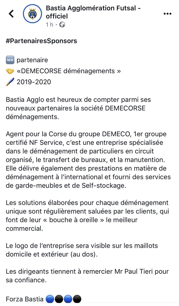 demecorse's tweet photo. L’équipe de DEMECORSE, est fière de partager l’aventure avec le Futsal bastiais @BastiaAgglo pour la saison 2019-2020 !
Fieri di esse à fiancu à voi! 
Forza ò Ghjuventù!
NIHIL DIFFICILE
#InsemeSìPò #Bastia https://t.co/v3Wf1yLErY