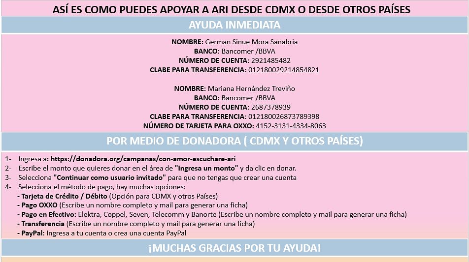 Contuamorari's tweet photo. Gracias por su ayuda! 

Les dejamos las cuentas dónde nos pueden apoyar! 
No hay monto pequeño, todo suma! 

#Contuamorescucharéari
#Compartan
#Donen
#Todosporari 

https://t.co/ztGDPdSCny https://t.co/tAhr3oVuAT
