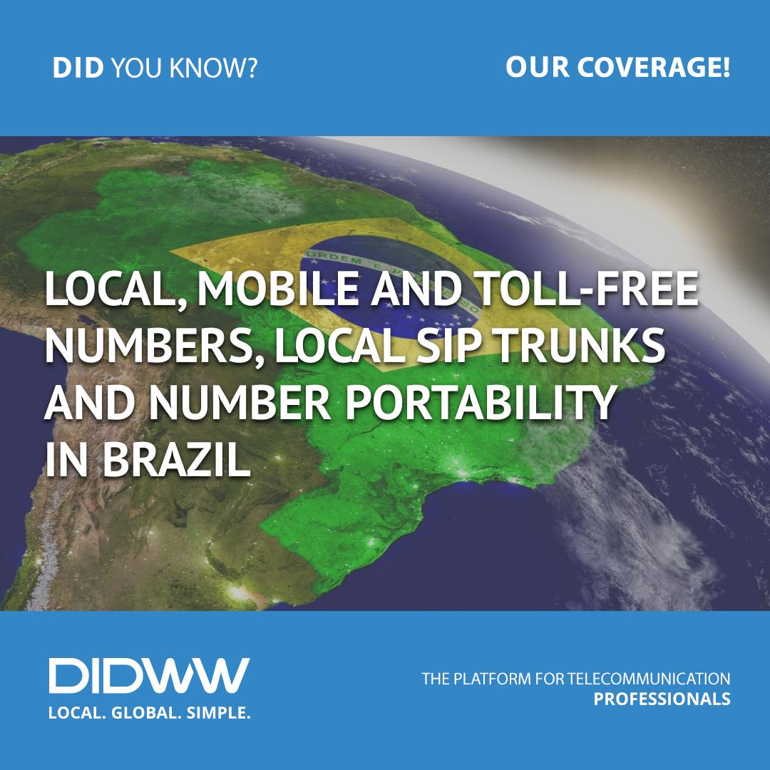 DIDWW's tweet image. Please follow the link to our latest coverage:
pos.li/2d2fsm

#DIDWWCoverage #Brazil ##LocalNumbers #MobileNumbers #TollFreeNumbers #LocalSIPTrunks #NumberPortability #Telecommunication