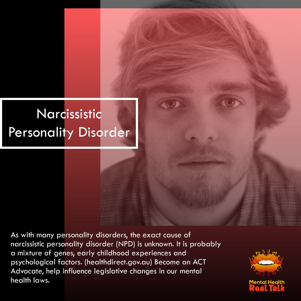 themhrt's tweet image. As with many personality disorders, the exact cause of narcissistic personality disorder (NPD) is unknown. It is probably a mixture of genes, early childhood experiences and psychological factors. (healthdirect) 

#narcissisticpersonalitydisorder #signsofdepression