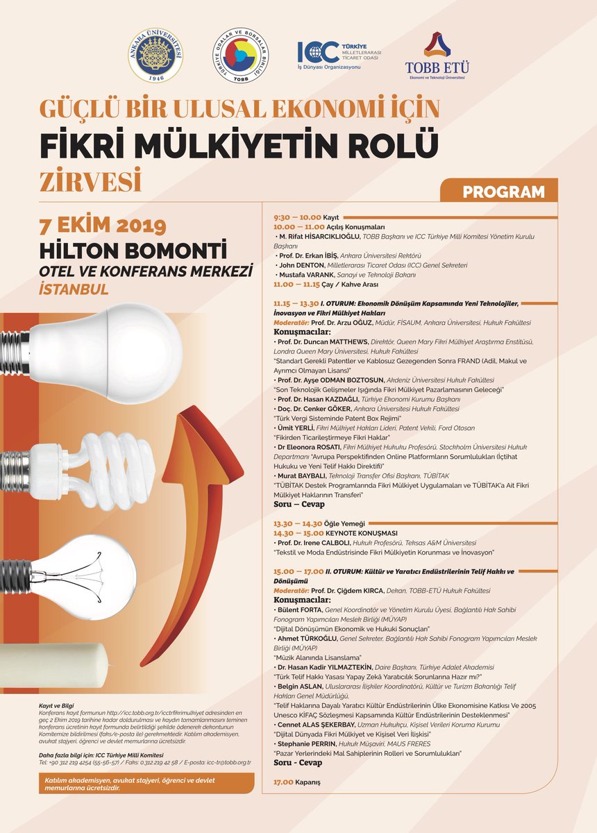 📌 07 Ekim 2019 Pazartesi günü  İstanbul'da Zirve'deyiz.Yetkin isimlerle yaratıcı ve inovasyon odaklı ulusal ekonomi için fikri mülkiyete dair herşeyi konuşacağımız Zirve'ye katılım için kayıt yaptırmayı unutmayın. #fikrimülkiyet #telif #patent #marka #tasarım #inovasyon #ekonomi