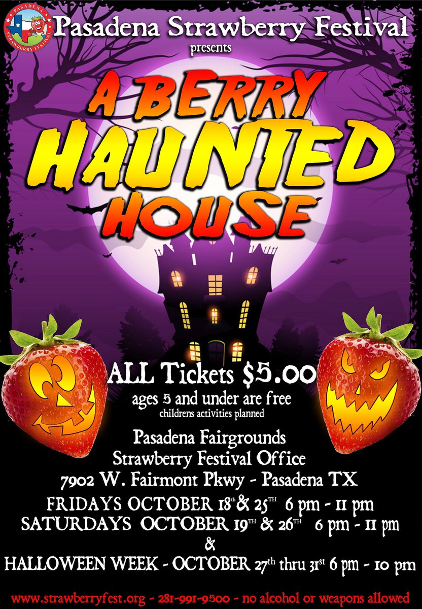 The countdown is ON to our 2019 PSF Berry Haunted House ... t-minus 24 days until opening night!
We are open Oct. 18-19 and Oct. 25-31 - weeknights 6 PM to 10 PM, and weekends 6 PM to 11 PM. 
Be sure to come out and see us!