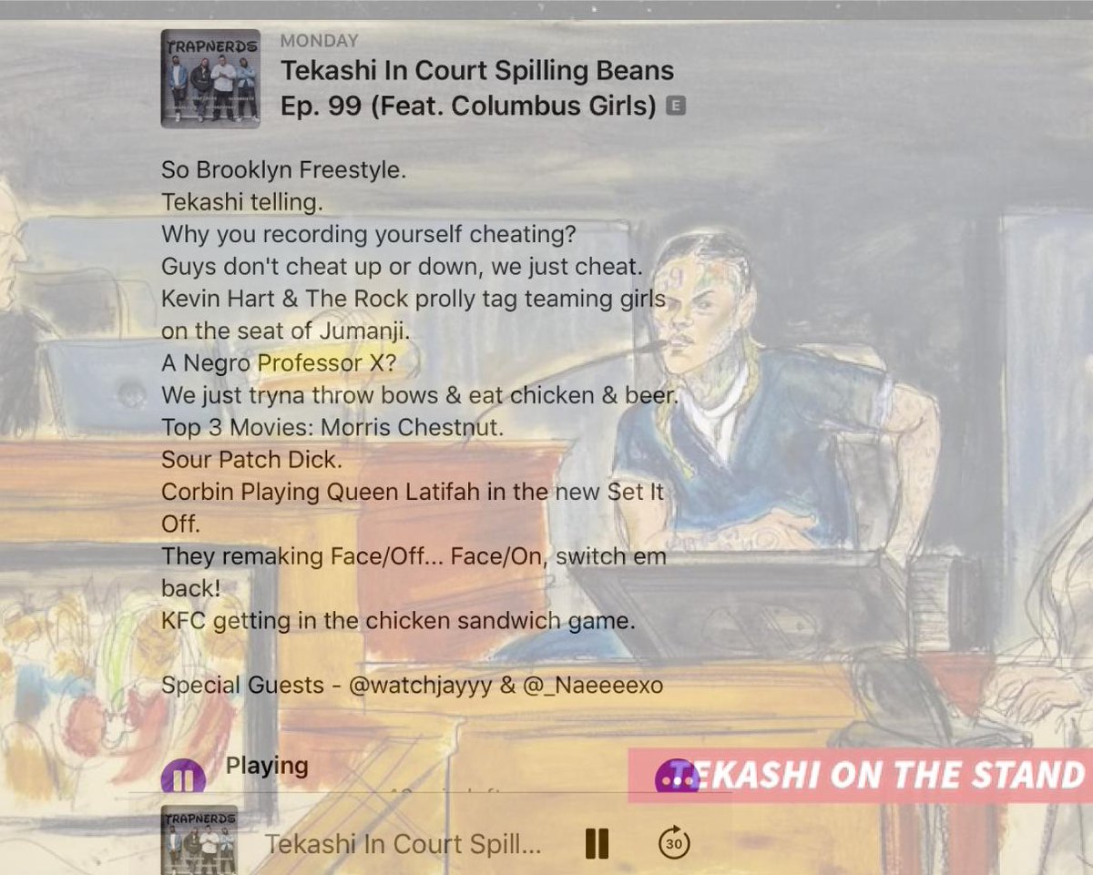 Corby_Corbs's tweet photo. "Tekashi In Court Spilling Beans (Ep. 99)"
New #TrapNerds #Podcast 

#CheatBetter #BlackProfessorX #TekashiSnitch9 #CorbinIsQueenLatifah #SourPatchDick #KFCChickenSandwich 

@GBoogie25 @WessyWessB @_chrismlewis_ 
https://t.co/1GBlFAjLX1 https://t.co/vCxM9kbbu1