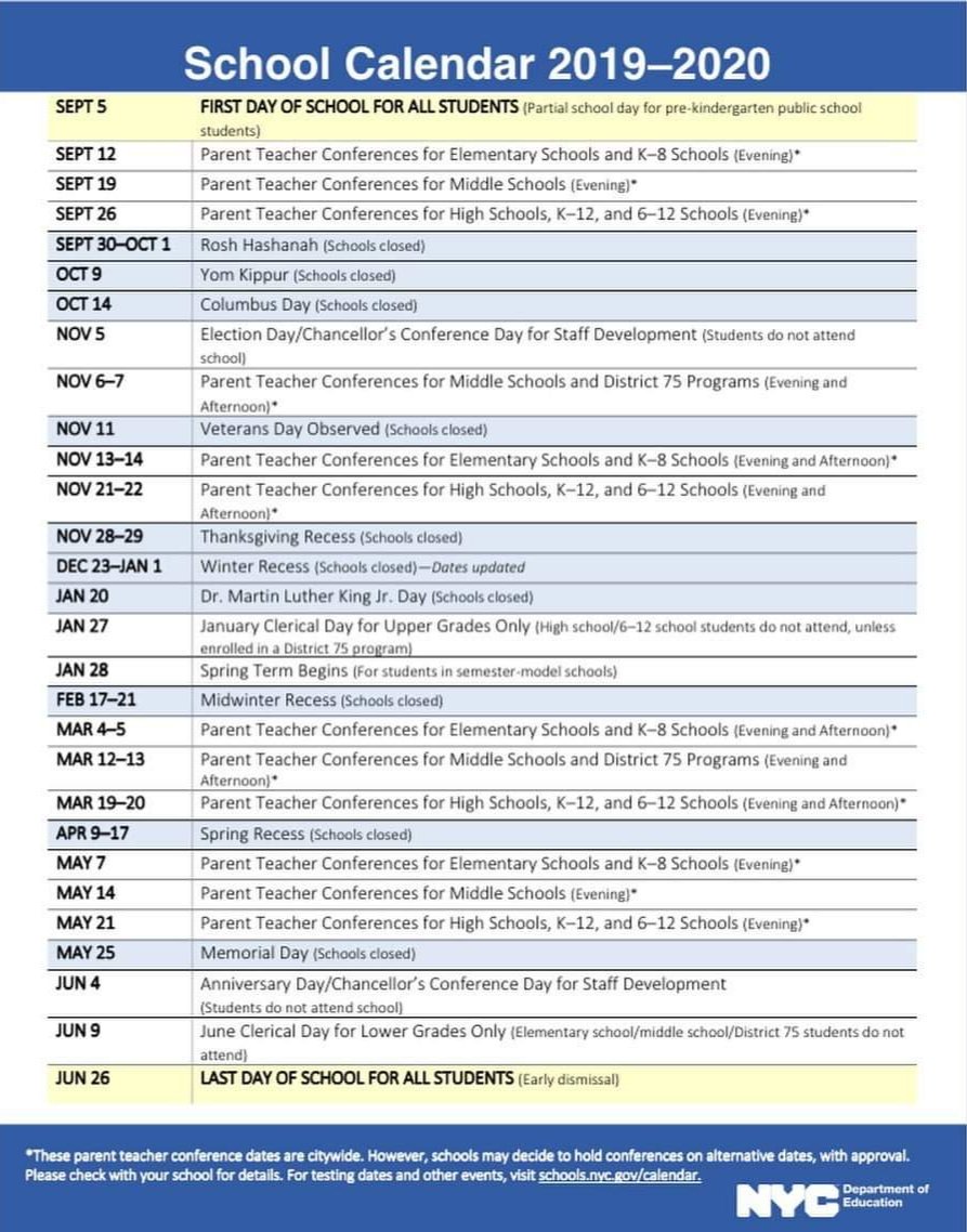 SIFPTA's tweet photo. The NYC DOE has revised the 2019 - 2020 school calendar. NYC Schools will be closed on Monday December 23, 2019. https://t.co/Tn2NOjfoEp