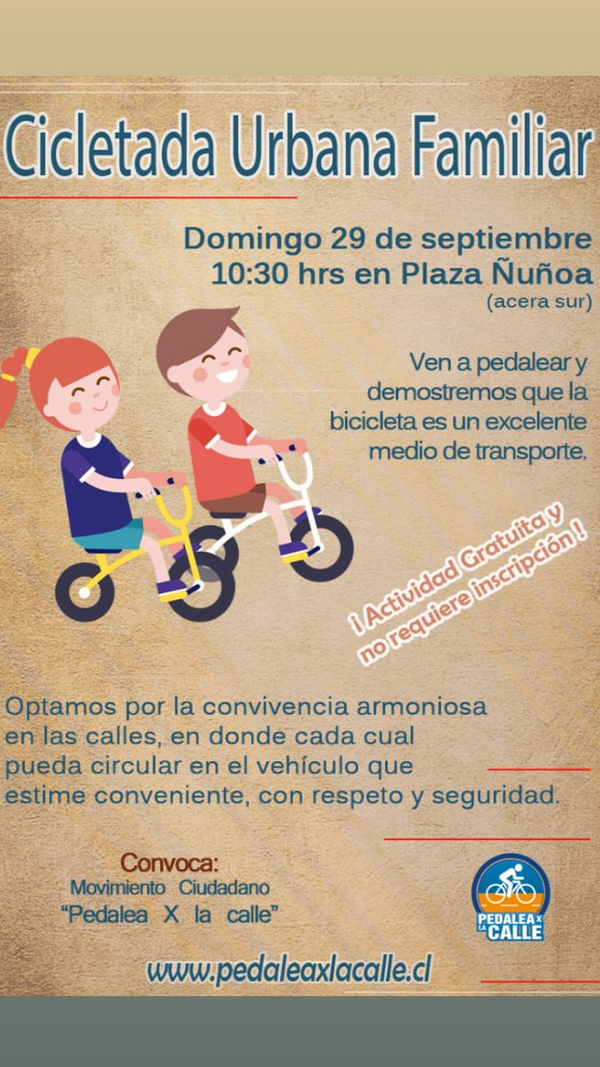 Pedaleaxlacalle's tweet photo. Se armó!
Ven a pedalear por Ñuñoa este Domingo 29 de Septiembre. 
Evento 
https://t.co/CuOWJxQ64L

#dianacionalsinauto
#dmsa2019
#dmsa 
#somostrafico
#transportesustentable https://t.co/pu6lc54xX2