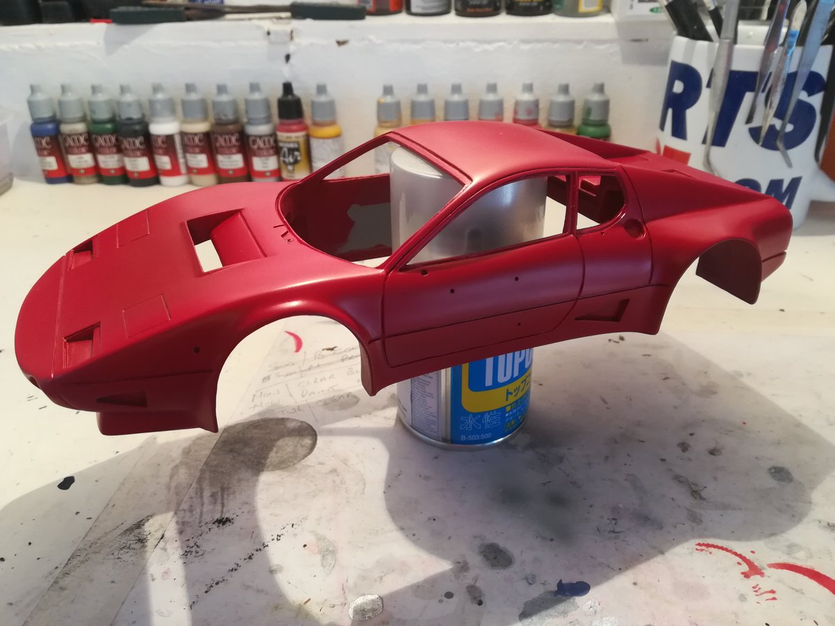 ModelWards's tweet photo. Update on the 1/18 Tron Ferrari. Painted red, lower half black and decals applied. 
#tron #ferrari512bb #resinkit #lemans #commission #Ferrari  #118scale https://t.co/zeUlulOU4O