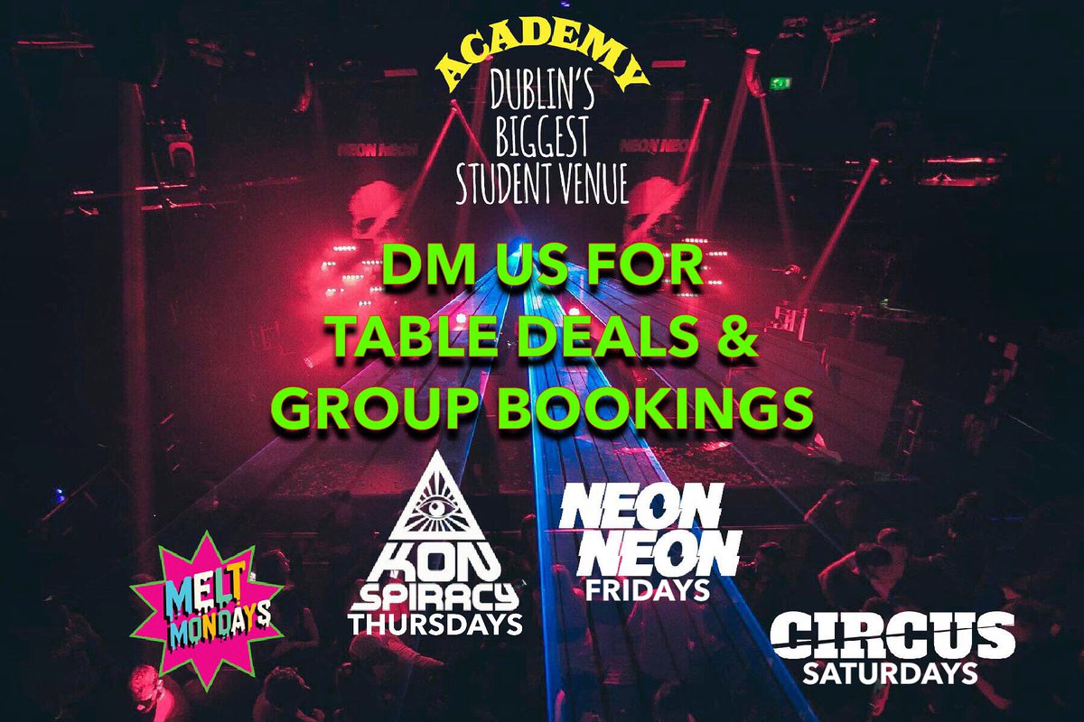 academydublin's tweet photo. 🚨WIN A TABLE FOR A NIGHT OF YOUR CHOICE🚨

We’re giving you a chance to win FREE ENTRY for 10 + A TABLE + DRINKS for the NIGHT OF YOUR CHOICE!

TO ENTER:
1️⃣ FOLLOW @academy_clubs 
2️⃣ RT this post
3️⃣ COMMENT the night of choice!

Winners picked Thursday morning! https://t.co/LhDJjAlRXQ