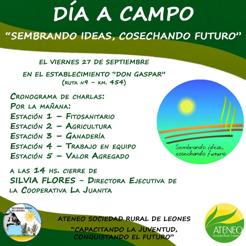 Se viene la 7ma Edición del "Día a Campo" donde mas de 130 chicos de las escuelas participaran de las de las actividades organizadas por el Ateneo con el apoyo de la Sociedad Rural. 🌱🌾🌽