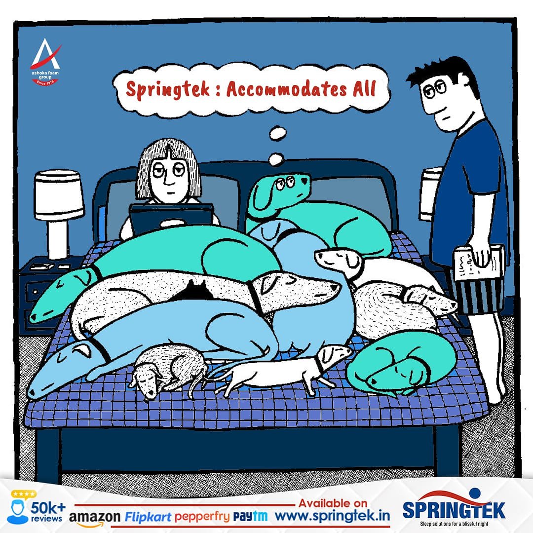 SpringtekM's tweet photo. Springtek : Accommodates All #makingspace #spacious #cozy #comfortable #petlove #springtekmattress #mattress #ashokafoam #springtek https://t.co/IbzY5Dh1gh
