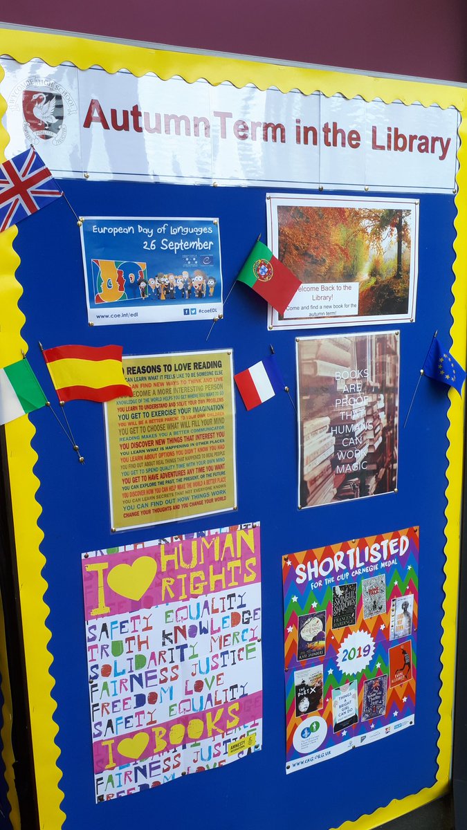 WycHighMFL's tweet photo. European Day of Languages celebrations in the library - worth checking out the books and DVDs we have in different languages. #InfectiousJoy #BeInspired #WHSLibrary https://t.co/L1qkKDJy1J