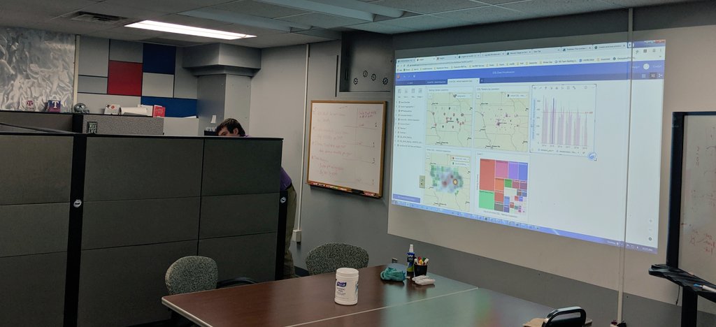 EricAbramsGIS's tweet photo. @RunnealsGIS and @CodyR_Barrett giving insights a good run for the money at @MarkMcCartGIS old desk. Building presentation pages and cards to share. #esriInsights @EsriTransport #friendsofthebasement https://t.co/Ydzfv7wl8s