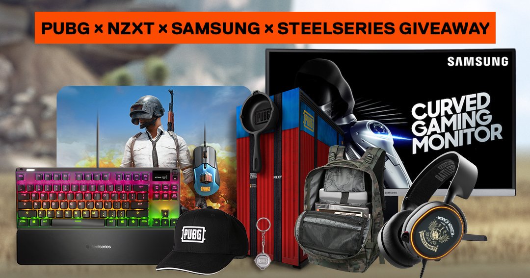 💥<a href="/PUBG/">PUBG: BATTLEGROUNDS</a> + <a href="/NZXT/">NZXT</a> + Samsung + <a href="/SteelSeries/">SteelSeries</a> = one major giveaway💥

PUBG gear, NZXT PUBG Case/Pan Puck, an epic Samsung monitor, and more😮 1 grand prize (4 total winners)👏

ENTER: gleam.io/UEvJz/pubg-x-n…

(US only)
