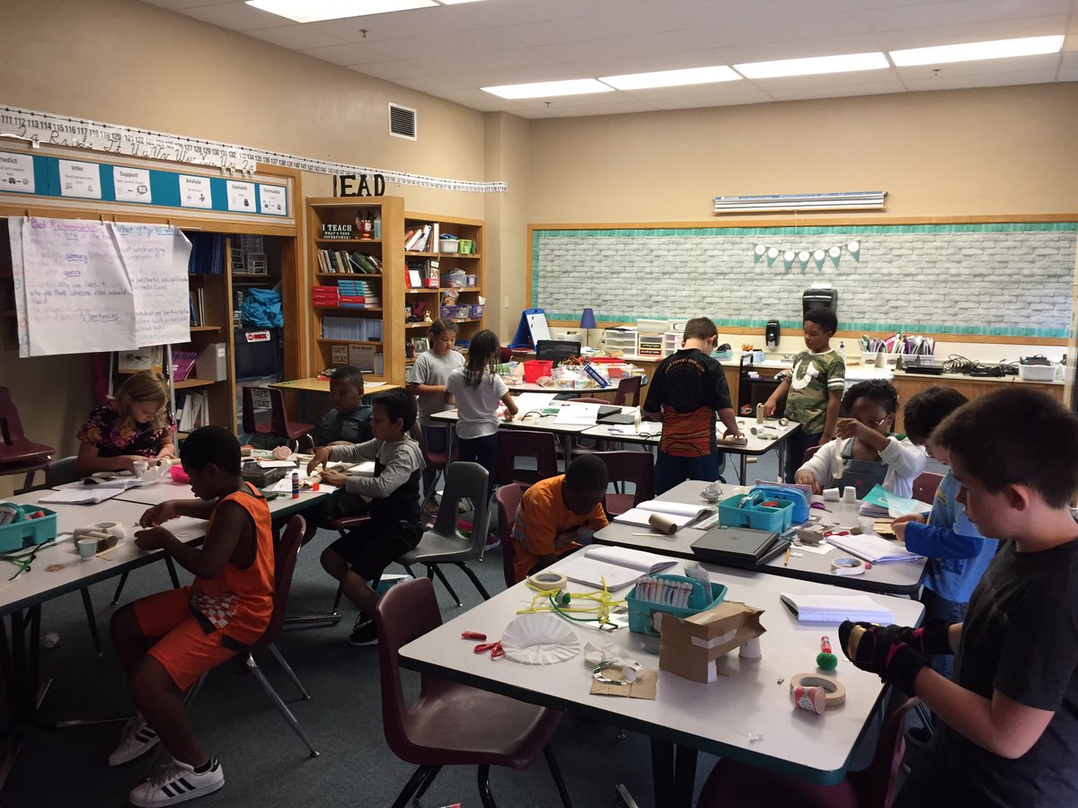 TeamTobben's tweet photo. We are using #makerspace materials to design and build made up animals with specific adaptations that help them survive. Stay tuned for final products! #cpsbestscience #4thgrade @WestBlvdElem https://t.co/nQfDCZiE6V