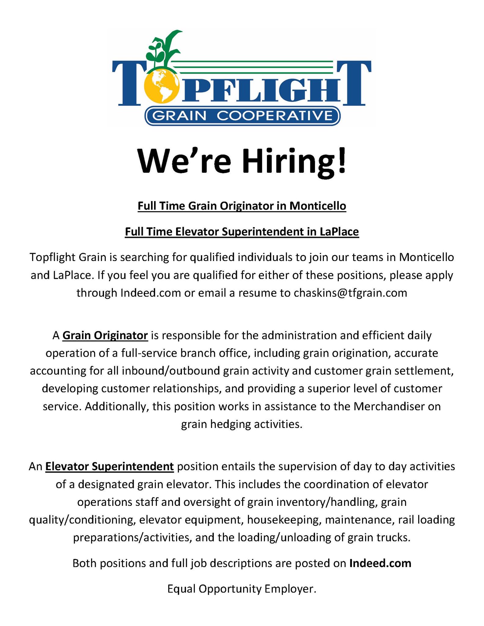Topflight Grain Coop on Twitter "Now Hiring…