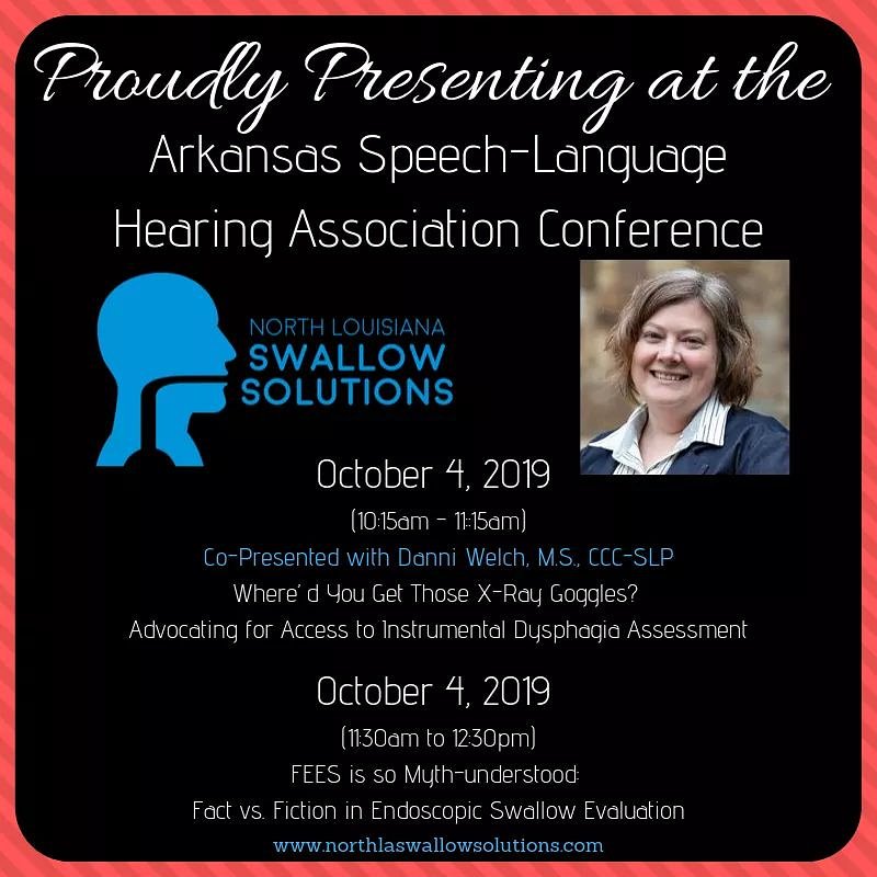 SwallowSolution's tweet photo. I'm so excited to be traveling to Little Rock next week to present at the ArkSHA convention. If you haven't had a chance to meet me in person yet, come see me at the Arkansas FEES booth with my buddies from Arkansas Mobile FEES and Mobile FEES of Northwest Arkansas. #ArkSHA2019 https://t.co/vtI3YZRqLD