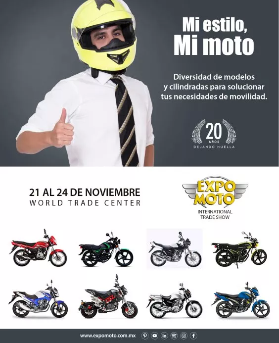 expomotonews's tweet photo. ¡Mi estilo, mi moto!
Variedad de modelos y cilindradas para solucionar tus problemas de movilidad en EXPO MOTO 2019 del 21 al 24 de noviembre en el WTC/Ciudad de México.
#vigesimoaniversarioEM #20AÑOS #em2019 https://t.co/WksfQnZamk